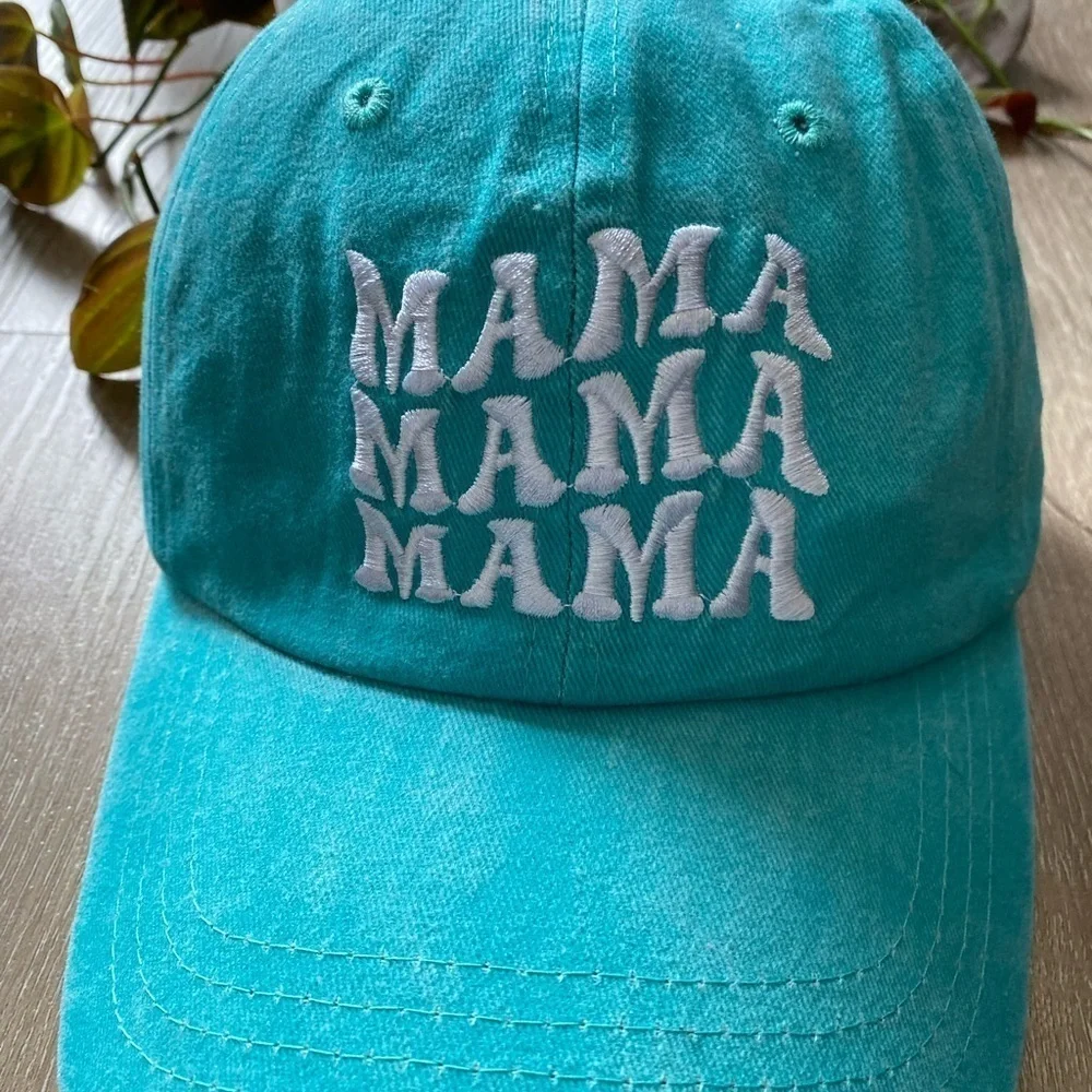 MAMA Embroidered Baseball Cap Vintage Adjustable Lake Blue Casual